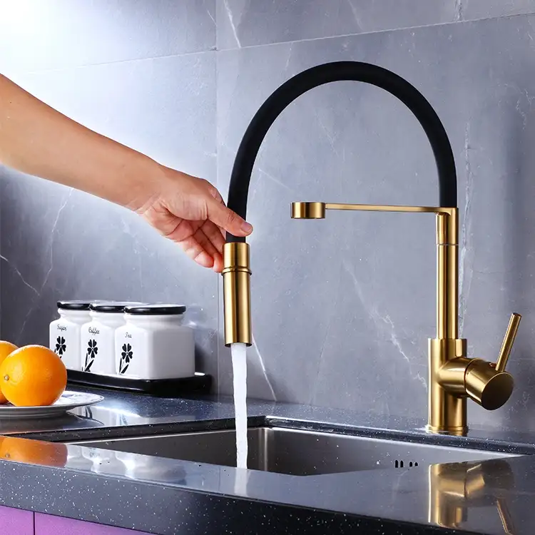 Brushed Gold Kitchen Faucet With Pull Down Sprayer